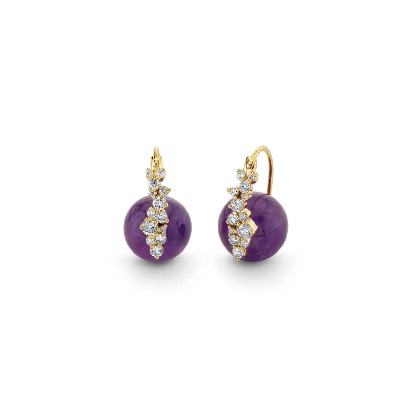 Casual Hoop Earrings-Gold & Diamond Cocktail Amethyst Earrings