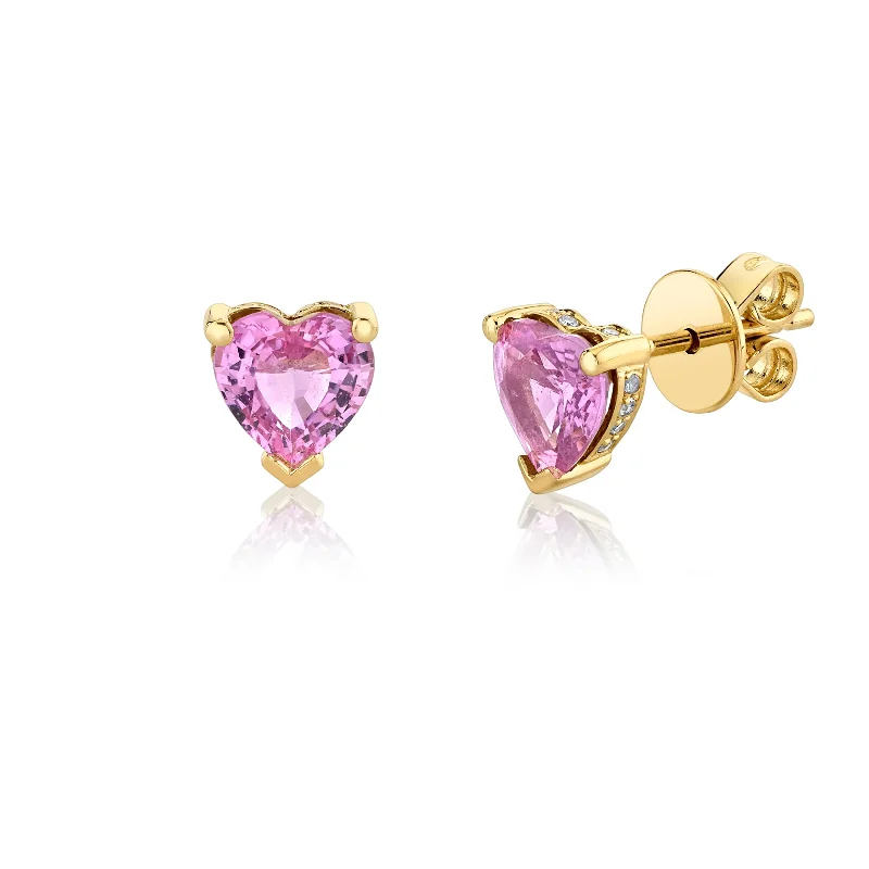 Beaded Hoop Earrings-PINK SAPPHIRE HEART HALO STUDS