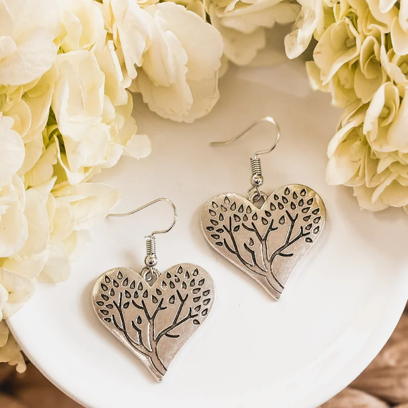 Handmade Dangle Earrings-Beautiful Silver Heart Forest Earrings