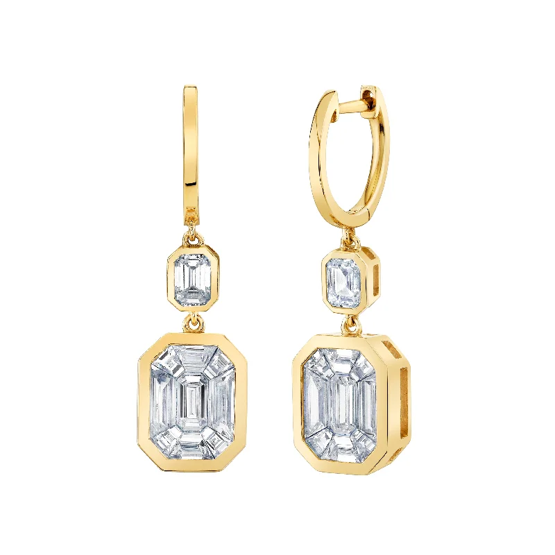 Classic Pearl Earrings-READY TO SHIP DIAMOND DOUBLE BEZEL ILLUSION DROP EARRINGS