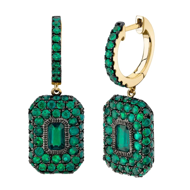 Crystal Dangle Drop Earrings-READY TO SHIP EMERALD PAVE BAGUETTE DROP EARRINGS