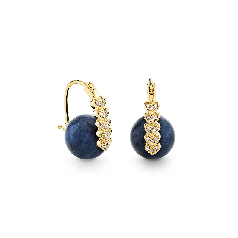 Classic Stud Earrings-Gold & Diamond Heart Sapphire Earrings