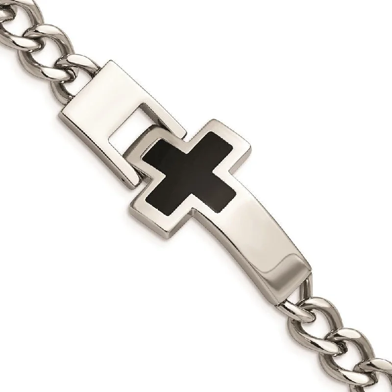 Crystal Bangle Bracelet-Stainless Steel Enameled Cross 9.25in Bracelet