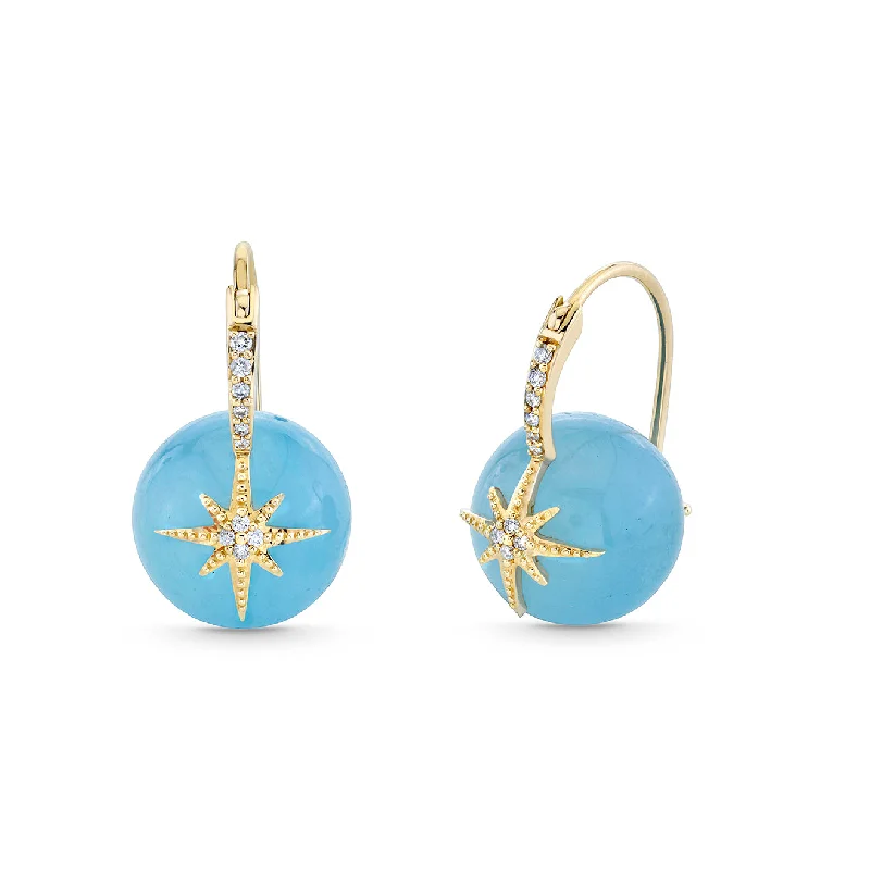 Elegant Stud Earrings-Gold & Diamond Starburst Aquamarine Earrings