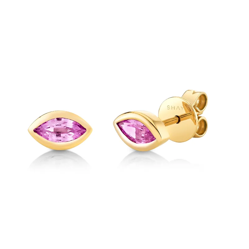 Chic Cuff Earrings-PINK SAPPHIRE MARQUISE BEZEL STUDS