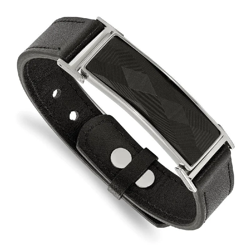 Classic Adjustable Bracelet-Stainless Steel Leather w/Carbon Fiber Inlay Adj. from 7-9.25in Bracelet