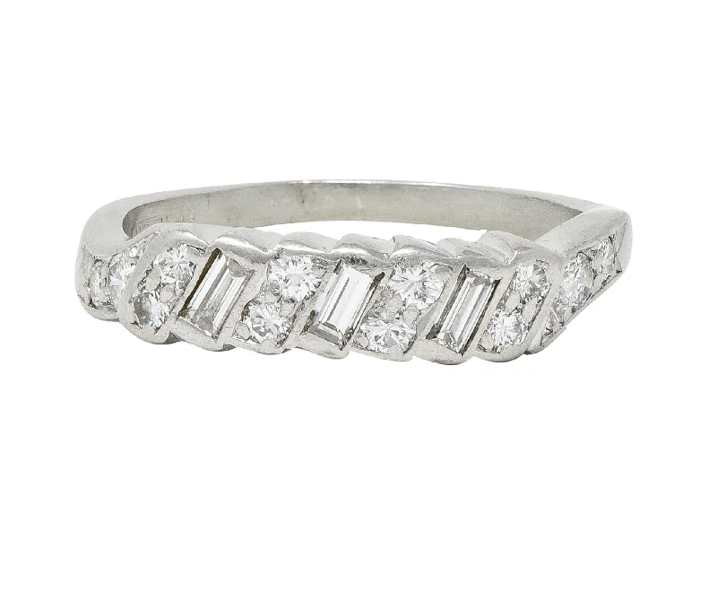 Mid-Century 0.62 CTW Diamond Platinum Ribbon Vintage Band Ring