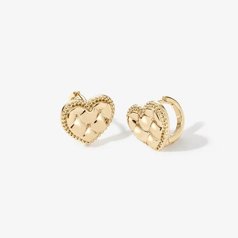 Vintage Style Earrings-Ralph heart quilted huggie earrings