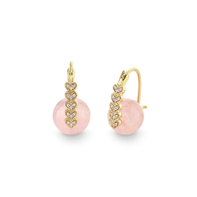 Classic Gold Earrings-Gold & Diamond Heart Morganite Earrings