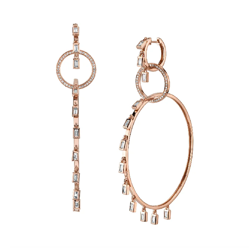 Large Statement Earrings-READY TO SHIP DIAMOND 3 TIER BAGUETTE HOOPS