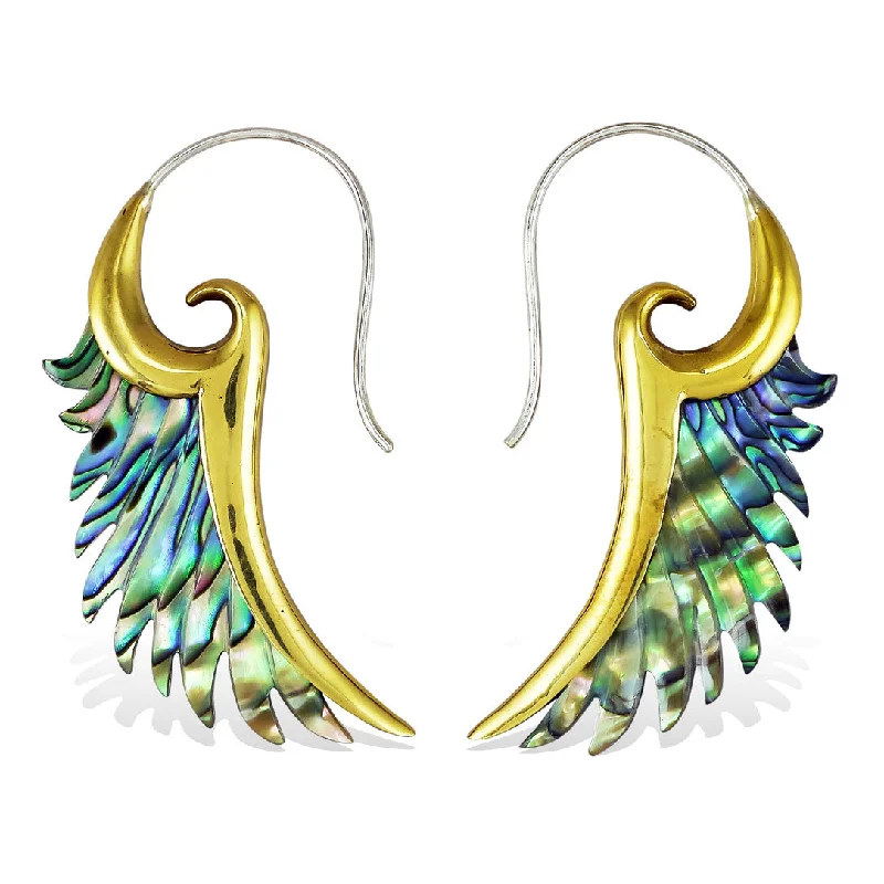 Simple Drop Earrings-<span>ESA-071<span>: </span></span>Brass Flared Wings - Abalone Shell