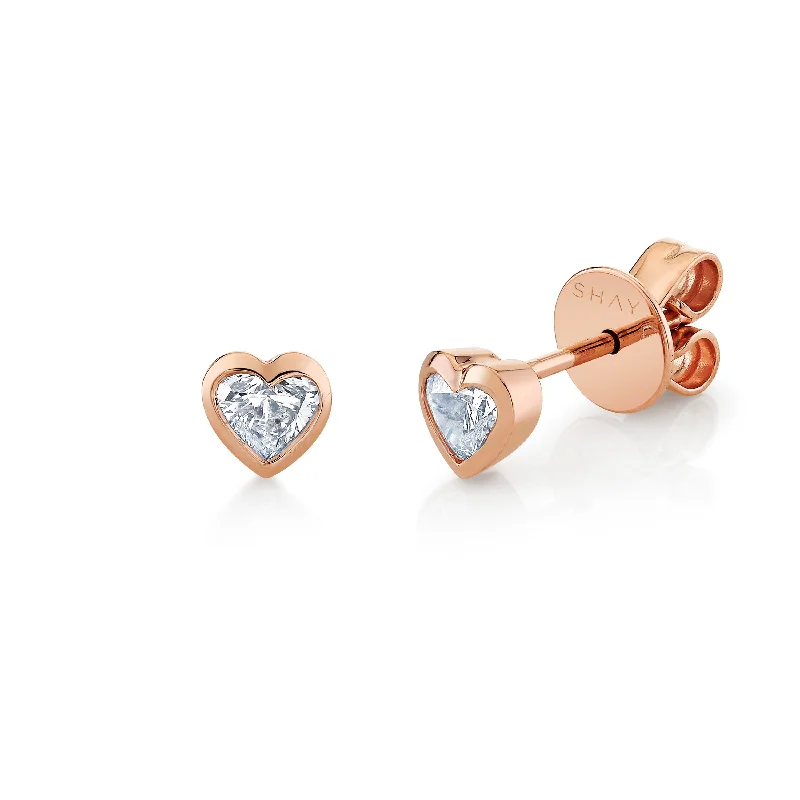 Diamond Drop Earrings-READY TO SHIP DIAMOND BEZEL BABY HEART STUDS