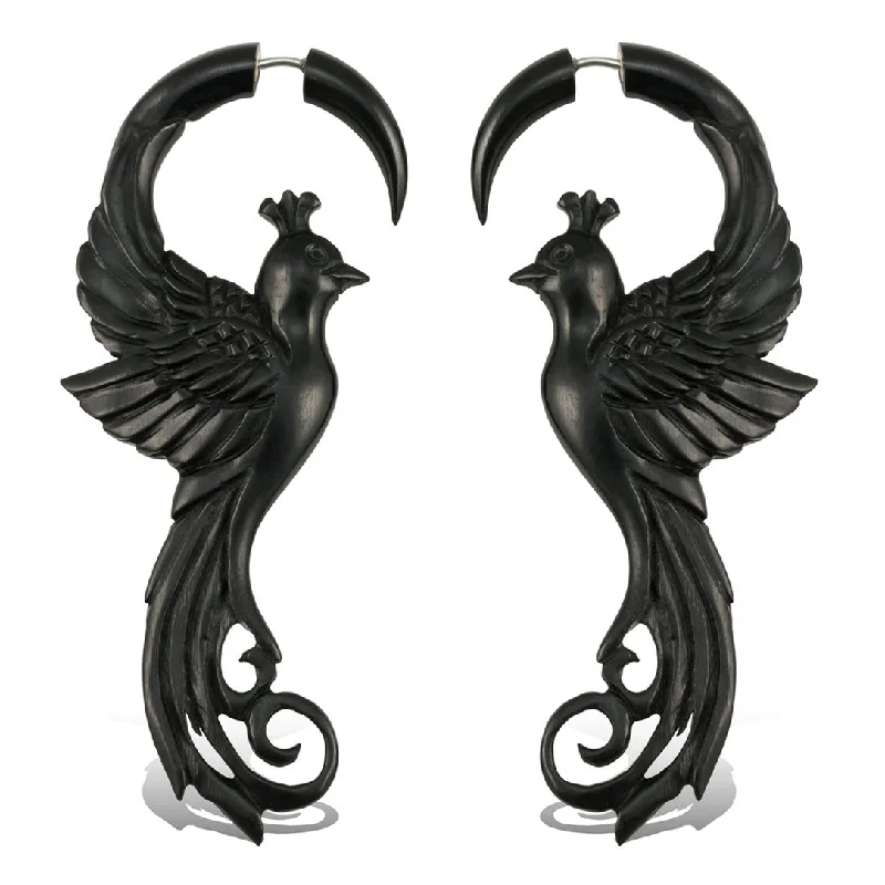 Heart-Shaped Stud Earrings-<span>EFH-142<span>: </span></span>Black Quetzal - Horn