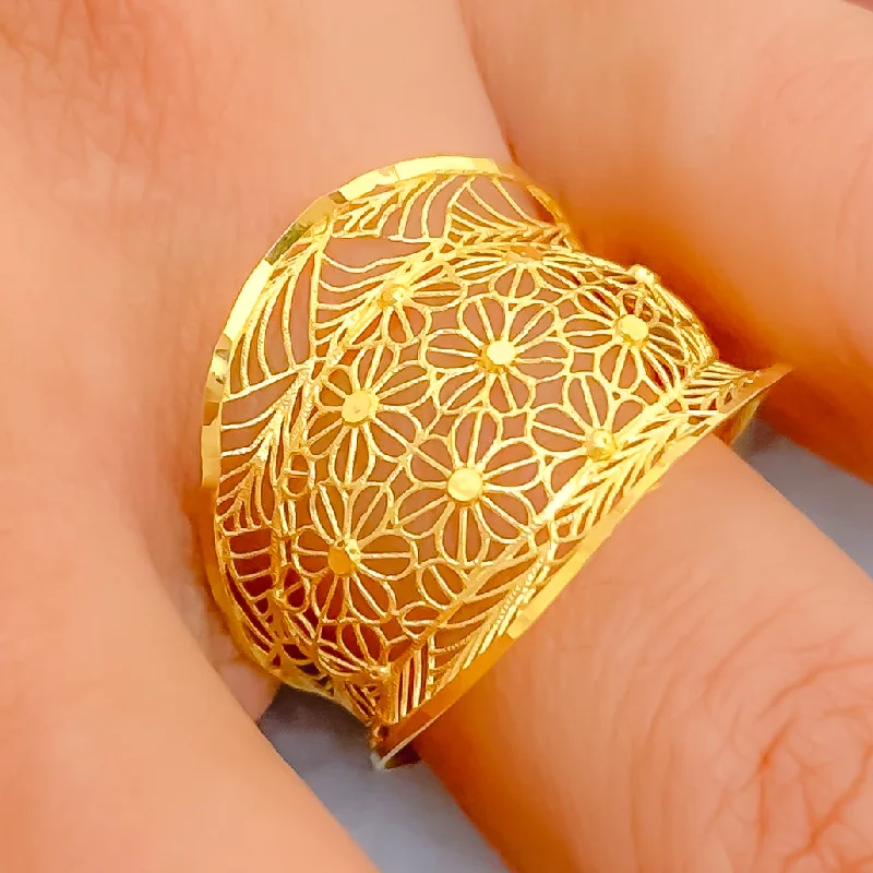 Ornate Filigree 21k Gold Artistic Ring