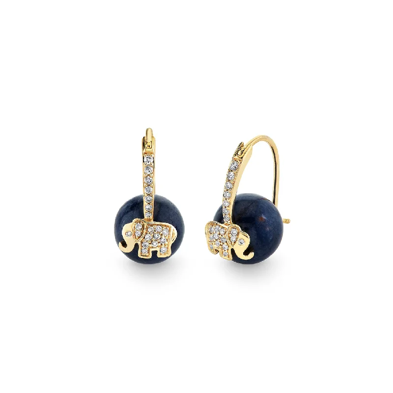 Petite Stud Earrings-Gold & Diamond Elephant Sapphire Earrings