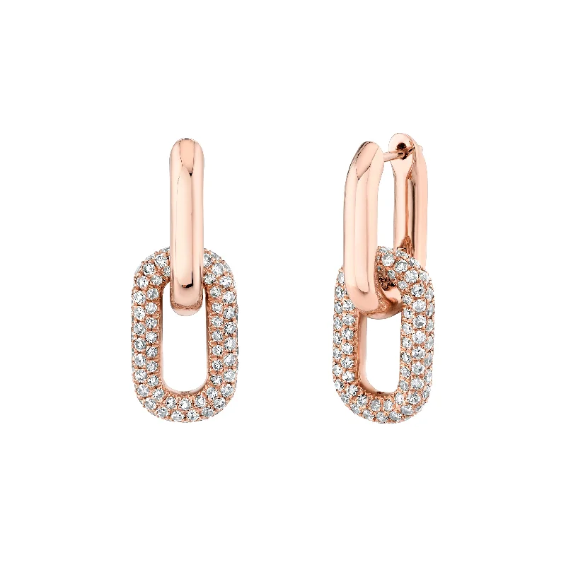 Clear Crystal Earrings-DIAMOND DOUBLE PARTIAL PAVE MINI CABLE LINK EARRINGS