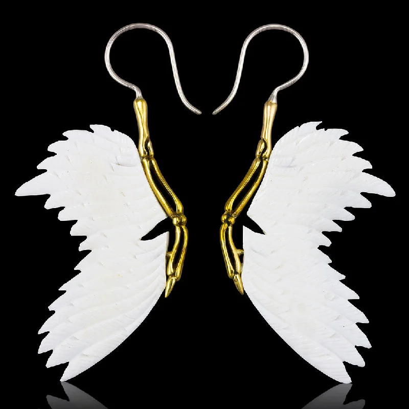 Crystal Dangle Drop Earrings-<span>ESB-133<span>: </span></span>Raven Wings - Bone