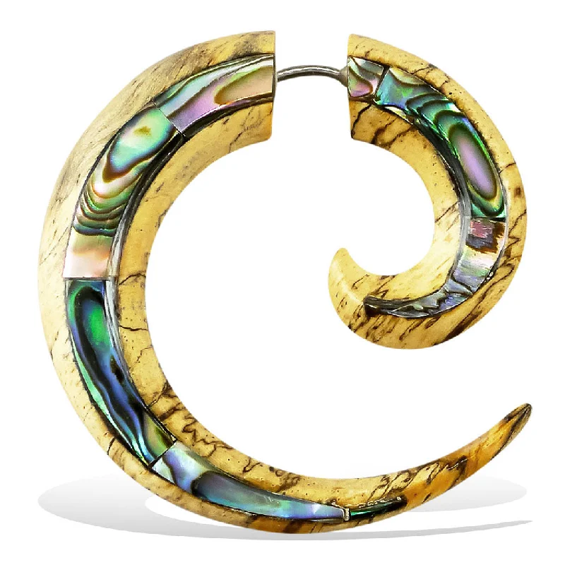 Fashionable Clip-On Earrings-<span>EFWA-001<span>: </span></span>Abalone Spirals - Wood with Abalone