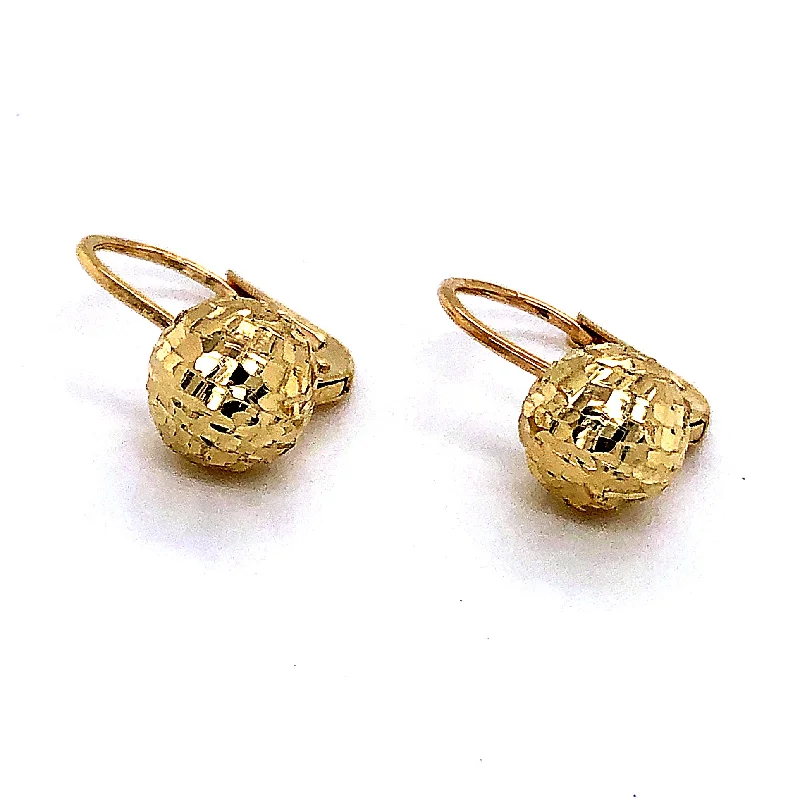 Gothic Style Earrings-Gold Lazer Cut Ball Drop Earrings