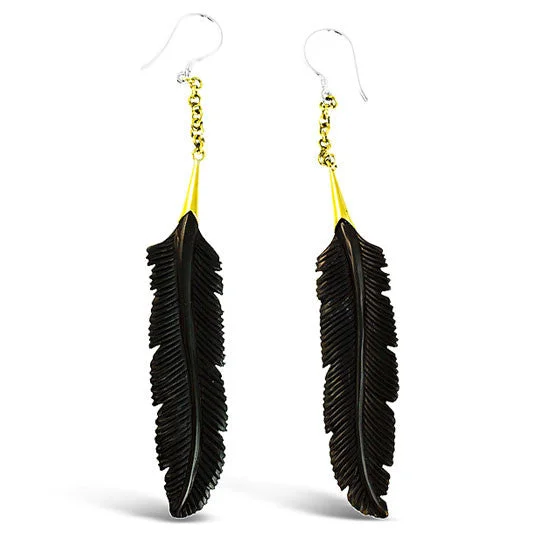 Metal Statement Earrings-<span>ESH-083<span>: </span></span>Swaying Feathers - Horn