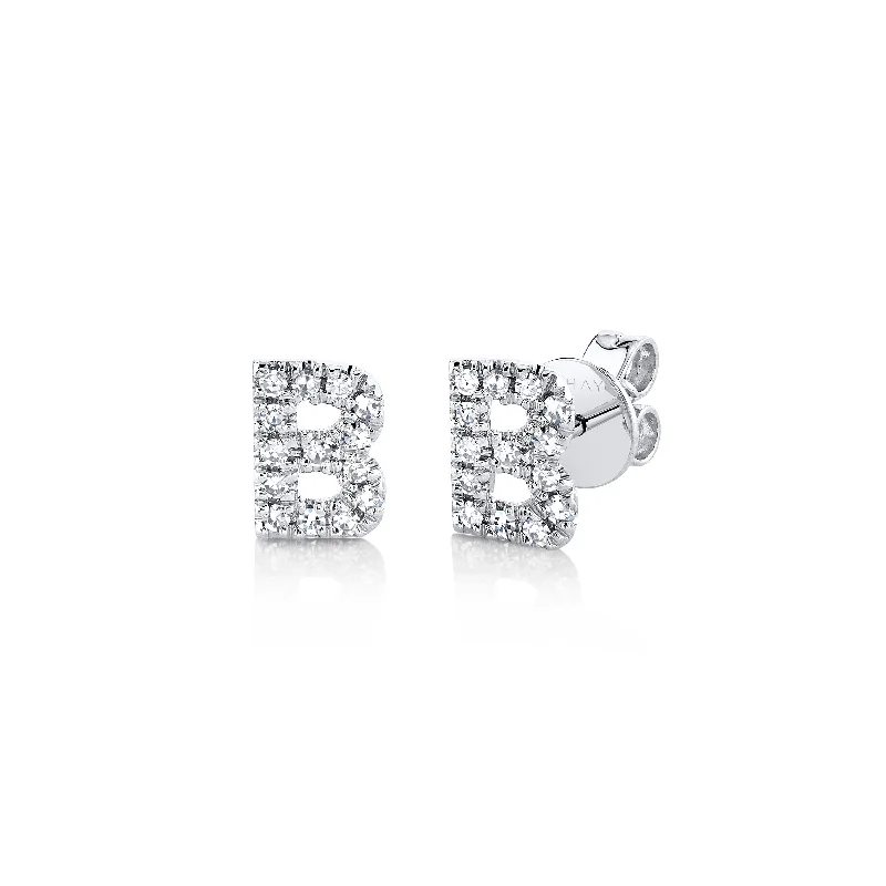 Funky Statement Earrings-MINI ME DIAMOND PAVE INITAL STUDS