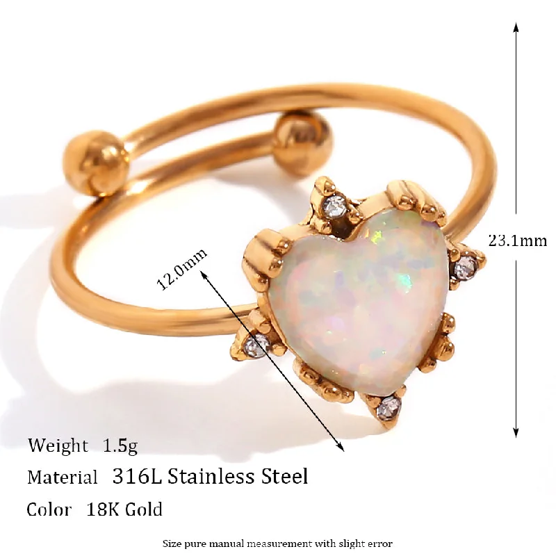 Adjustable Opal Love Heart-Shaped Ring-Golden White