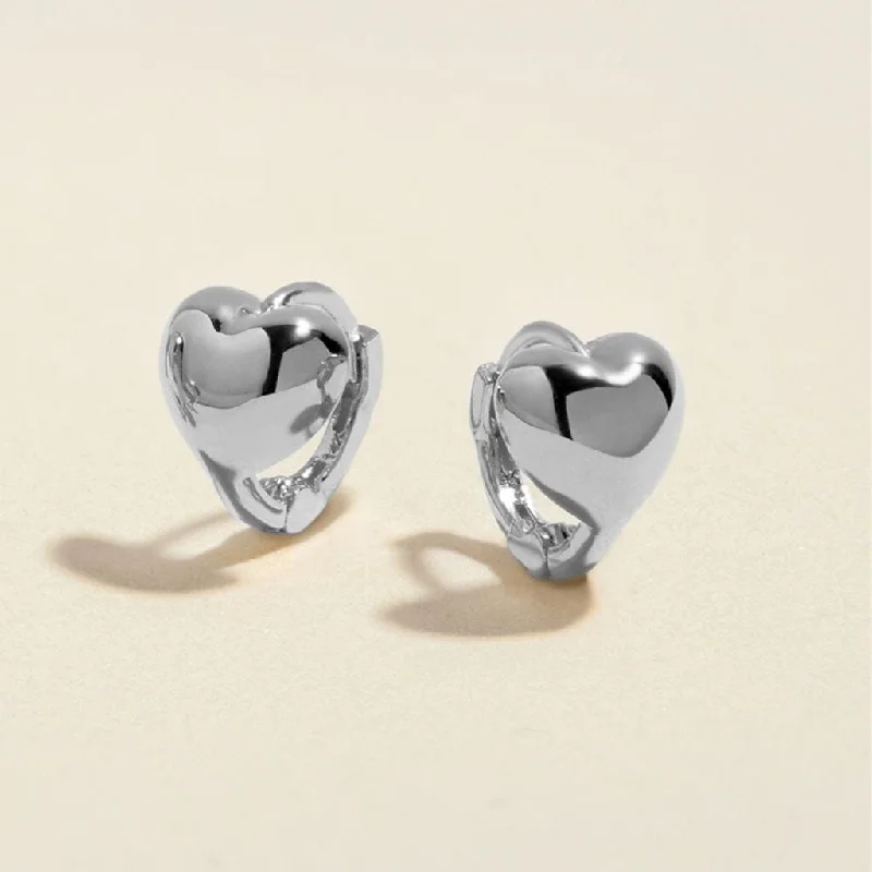 Silver Chain Earrings-Boo heart mini huggie earrings