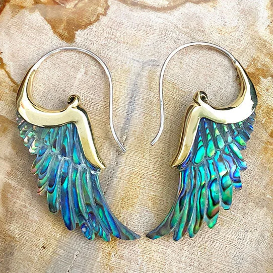 Statement Earrings for Weddings-<span>ESA-135<span>: </span></span>Primitive Wings - Abalone Shell