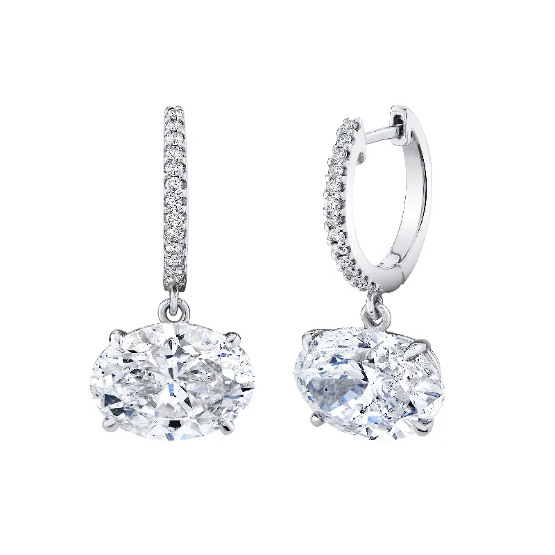 Elegant Diamond Earrings-READY TO SHIP OVAL DIAMOND SOLITAIRE HUGGIES