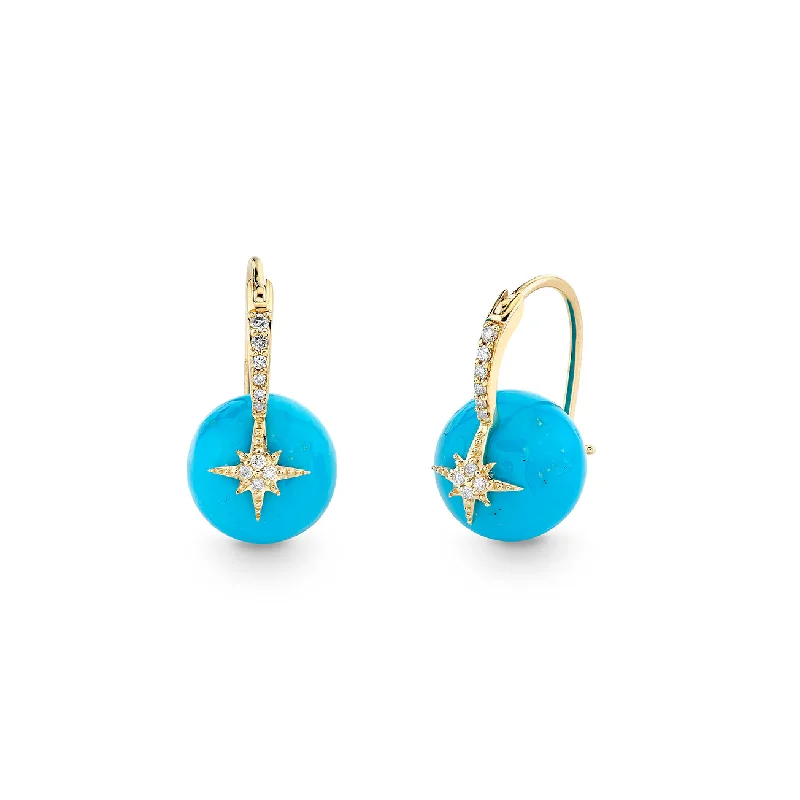 Hoop Earrings for Women-Gold & Diamond Starburst Turquoise Earrings