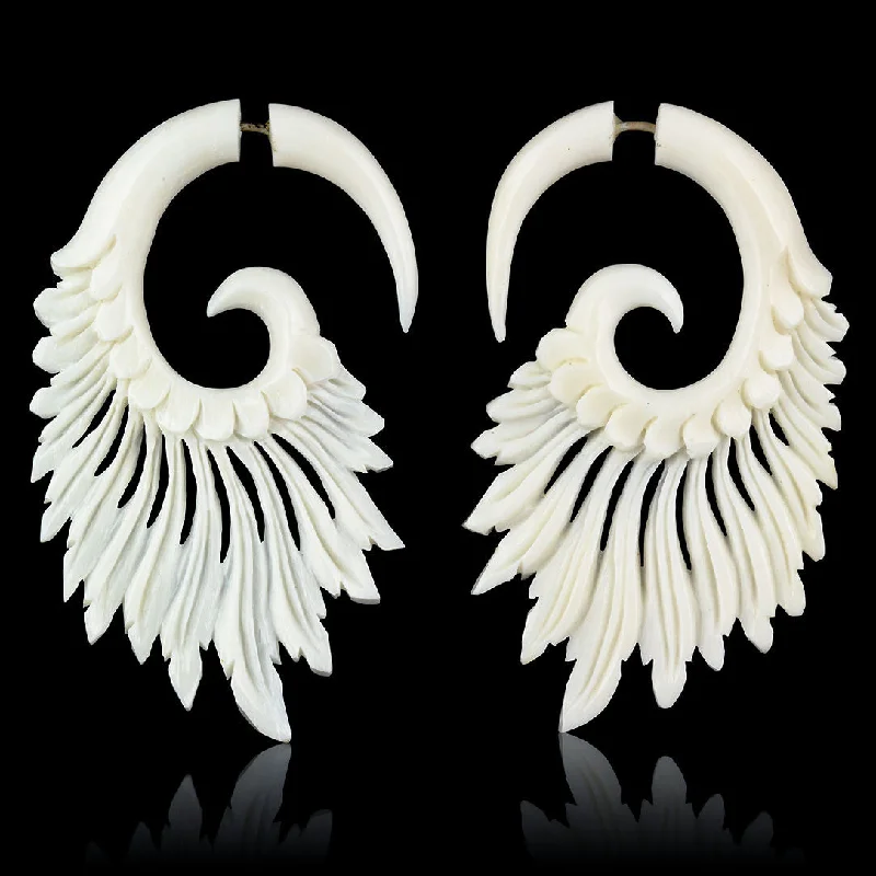 Oval Drop Earrings-<span>EFB-860<span>: </span></span>Tribal Feathers - Bone