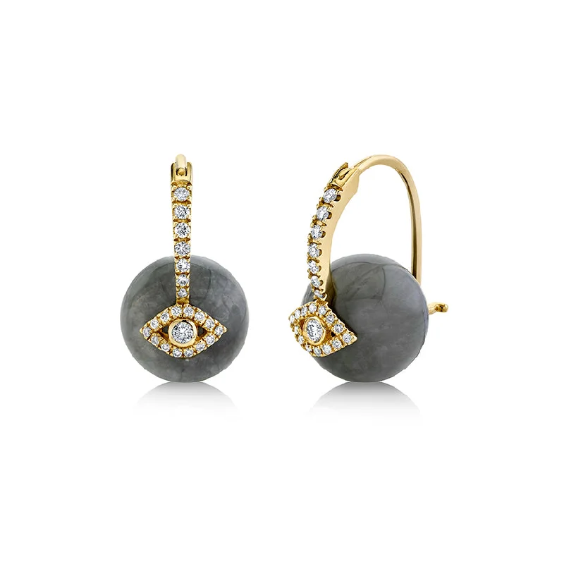 Stud Earrings for Women-Gold & Diamond Eye Grey Cat's Eye Earrings