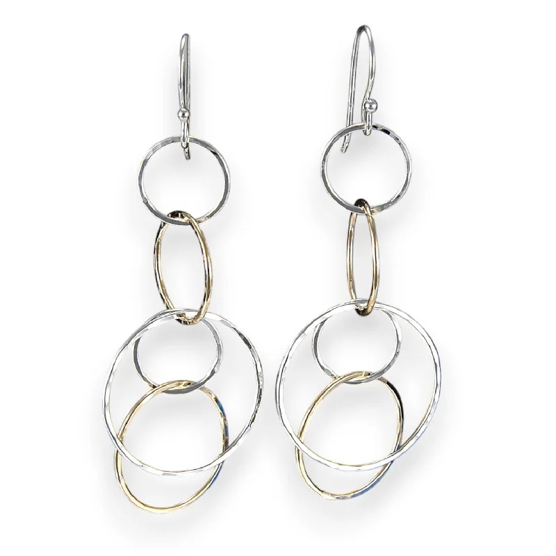 Gold-Plated Hoop Earrings-2233 - Dangling Triple Circles - Mixed Metal