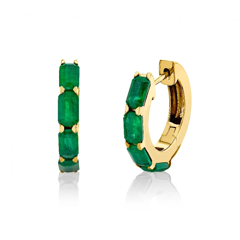 Luxurious Gold Earrings-EMERALD BEZEL HUGGIES