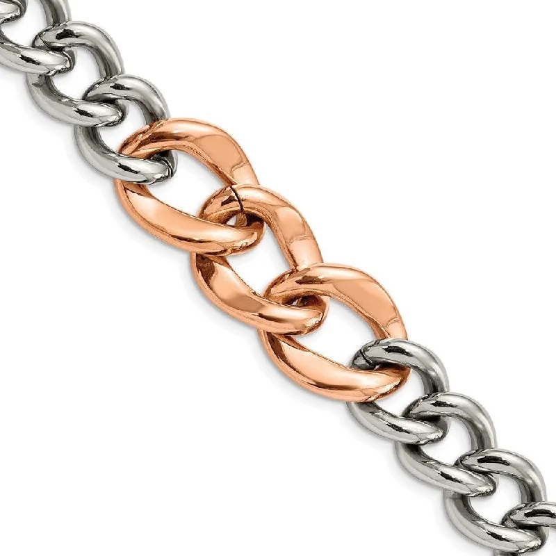 Simple Rose Gold Bracelet-Stainless Steel Polished Rose IP Plated 7.5inch Bracelet