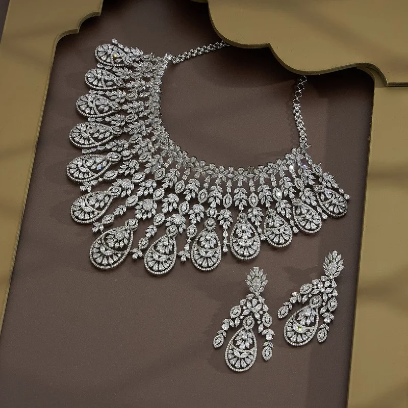 Long Silver Necklace-Zircon Necklace 169401