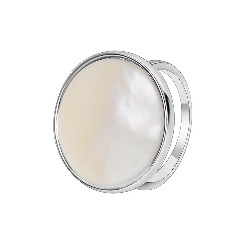 White Gold Color round White Shell Ring