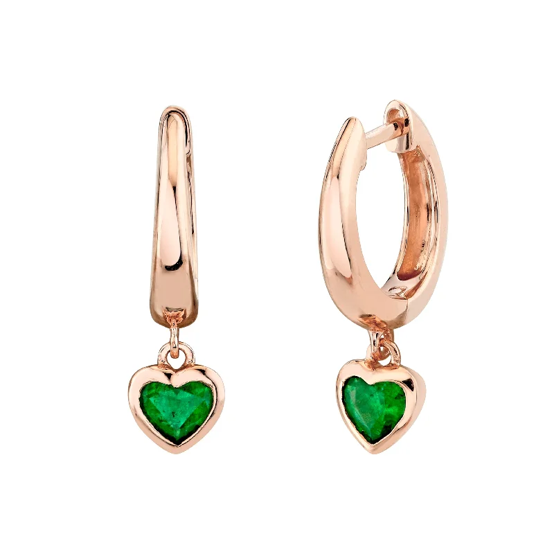 Elegant Drop Stud Earrings-READY TO SHIP EMERALD HEART DROP HUGGIES