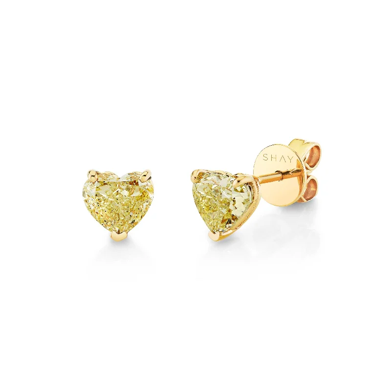 Crystal Dangle Earrings-YELLOW DIAMOND HEART STUDS