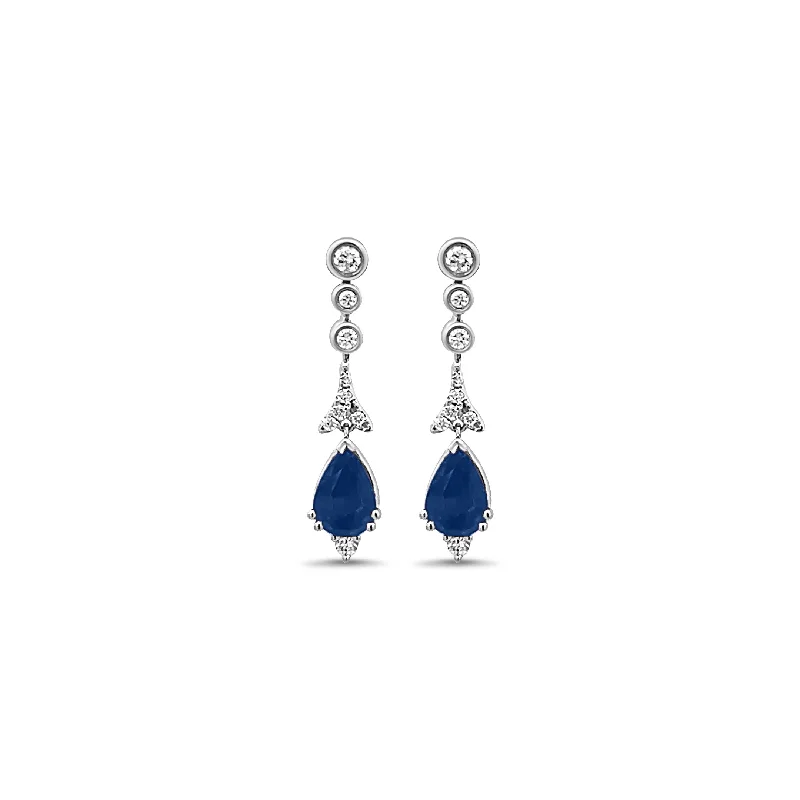 Long Chain Earrings-Pear Shaped Sapphire and Diamond Drop Earrings