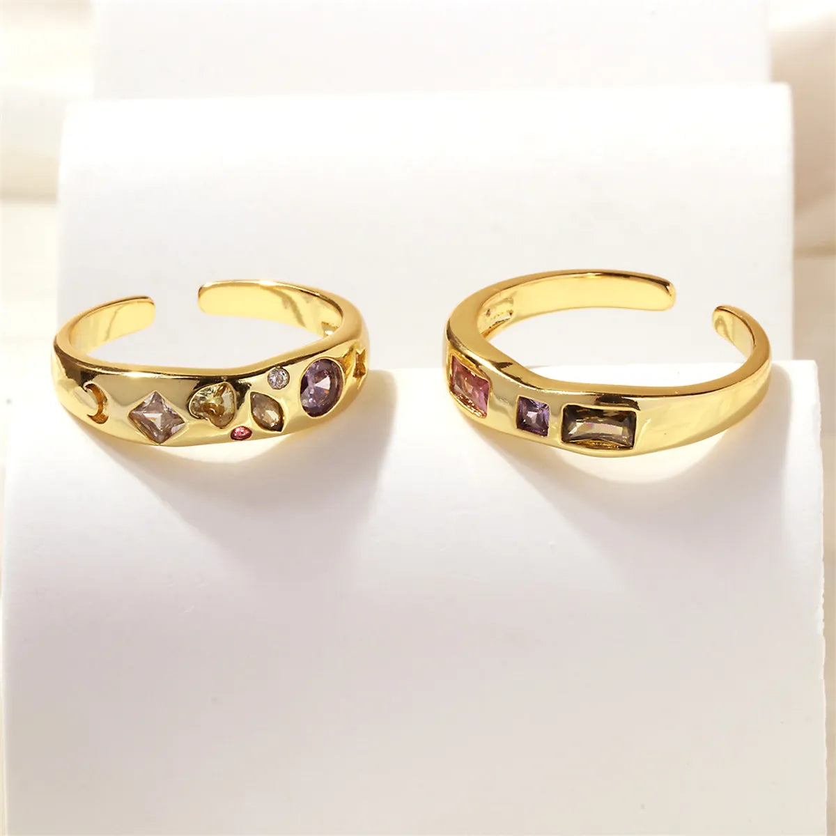 Ig Style Simple Style Round Moon Heart Shape Copper Plating Inlay Zircon 18k Gold Plated Open Rings