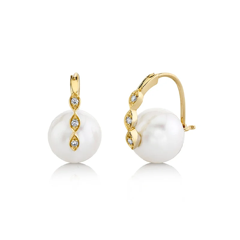 Large Statement Earrings-Gold & Diamond Marquise Eye Pearl Earrings