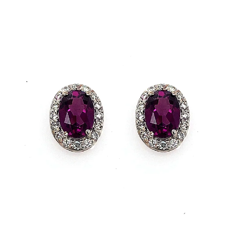 Round Hoop Earrings-Pruple Garnet Halo Earrings