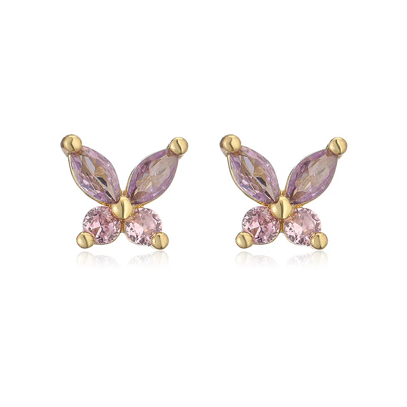 Golden Purple with Pink Diamond Butterflies 1 Pair