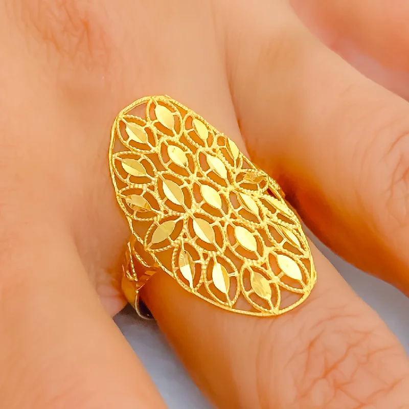 Golden Elegant 21k Gold Netted Oval Ring