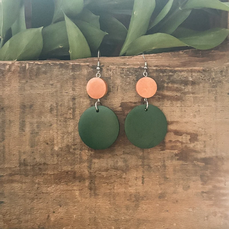 Bohemian Earrings-Beautiful Green Circle Wooden Drop Earrings