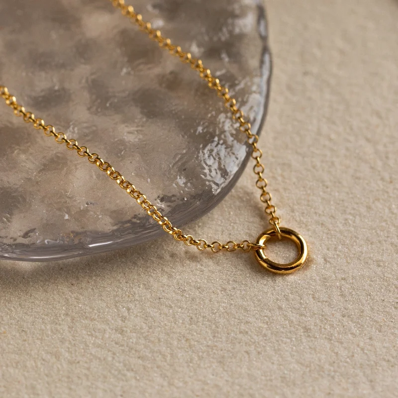 Gold Bar Necklace-Rolo Circle Charm Necklace