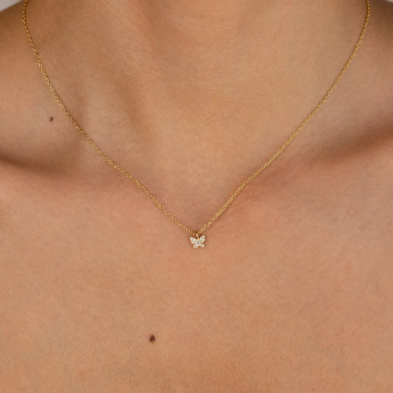 Double Layer Crystal Necklace-Mandy Pave Butterfly Necklace