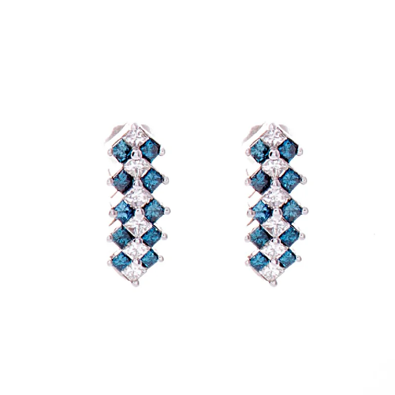 Gold Stud Earrings-Blue Diamond Earrings