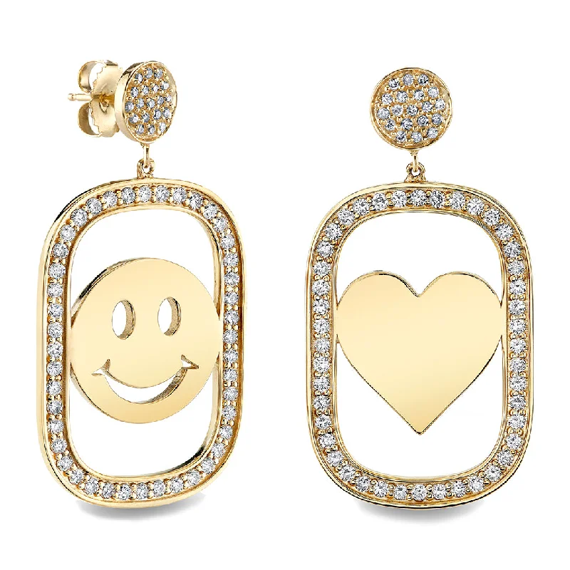 Crystal Drop Earrings-Gold & Diamond XL Open Icon Earrings